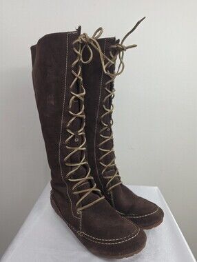 Timberland Dark Brown Suede Lace-Up Knee Boots